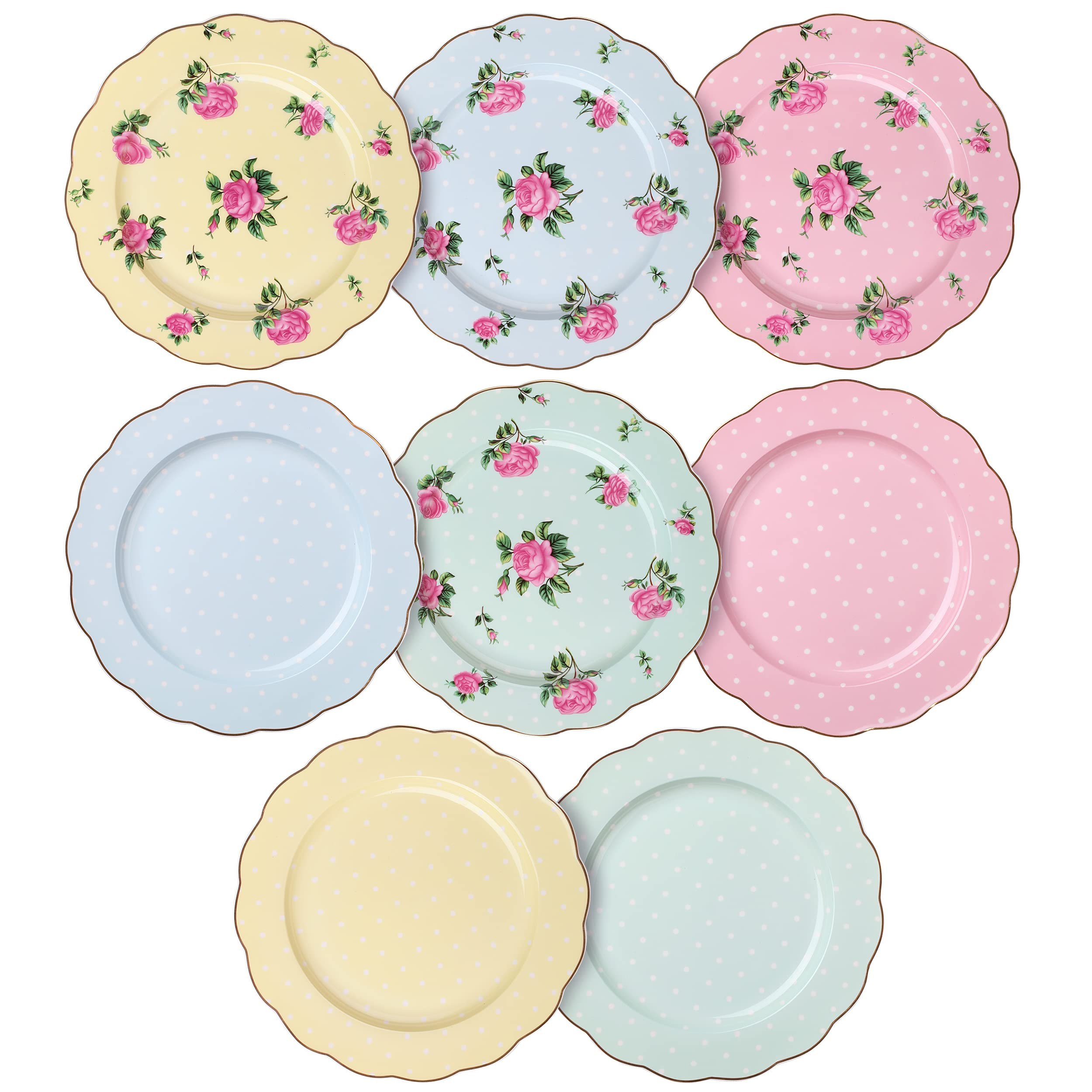 BTaT- Porcelain Floral Plates Set of 8, 8 Inch, Assorted Pastel Colors with Golden Rim, Floral De... | Amazon (US)