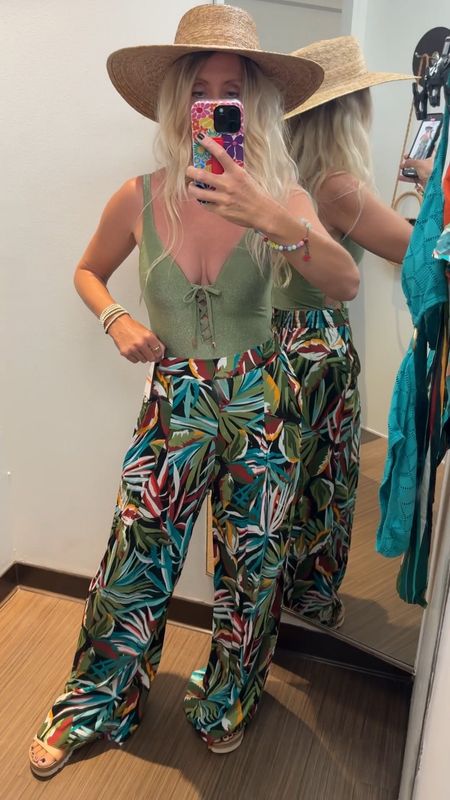 Really pretty one piece bathing suit and fun cover up tropical pants! Perfect beach outfit !

#LTKswim #LTKover40 #LTKstyletip