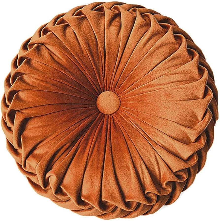 Round Throw Pillow Velvet Home Decoration Pleated Round Pillow Cushion for Couch Chair Bed Car Or... | Amazon (US)