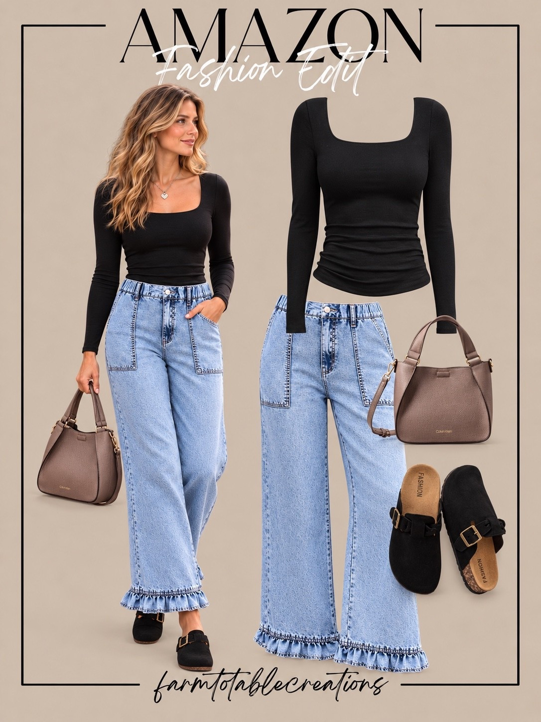 Amazon Prime Day Casual Fashion Find 🖤🛍️

This Amazon Prime Day outfit is such an easy everyday look to grab while it’s on deal. The fitted black square-neck top feels polished, while the light-wash wide-leg jeans keep the outfit relaxed and comfortable.

I love the black buckle clogs with this—they give the look a casual fall feel without making it too heavy. Add a neutral shoulder bag and simple jewelry for an outfit that works for errands, lunch, travel days, or a casual weekend.

Follow @farmtotablecreations on Instagram for more cozy home finds and trending decor.

#LTKStyle #LTKFashion #LTKSaleAlert #PrimeDay #PrimeDayDeals #AmazonFashion #AmazonFinds #AmazonDeals #CasualFallStyle #WideLegJeans #BlackTop #EverydayOutfit #FallFashion #AmazonStyle #AmazonMustHaves

#LTKOver40 #LTKmomlife #LTKSaleAlert