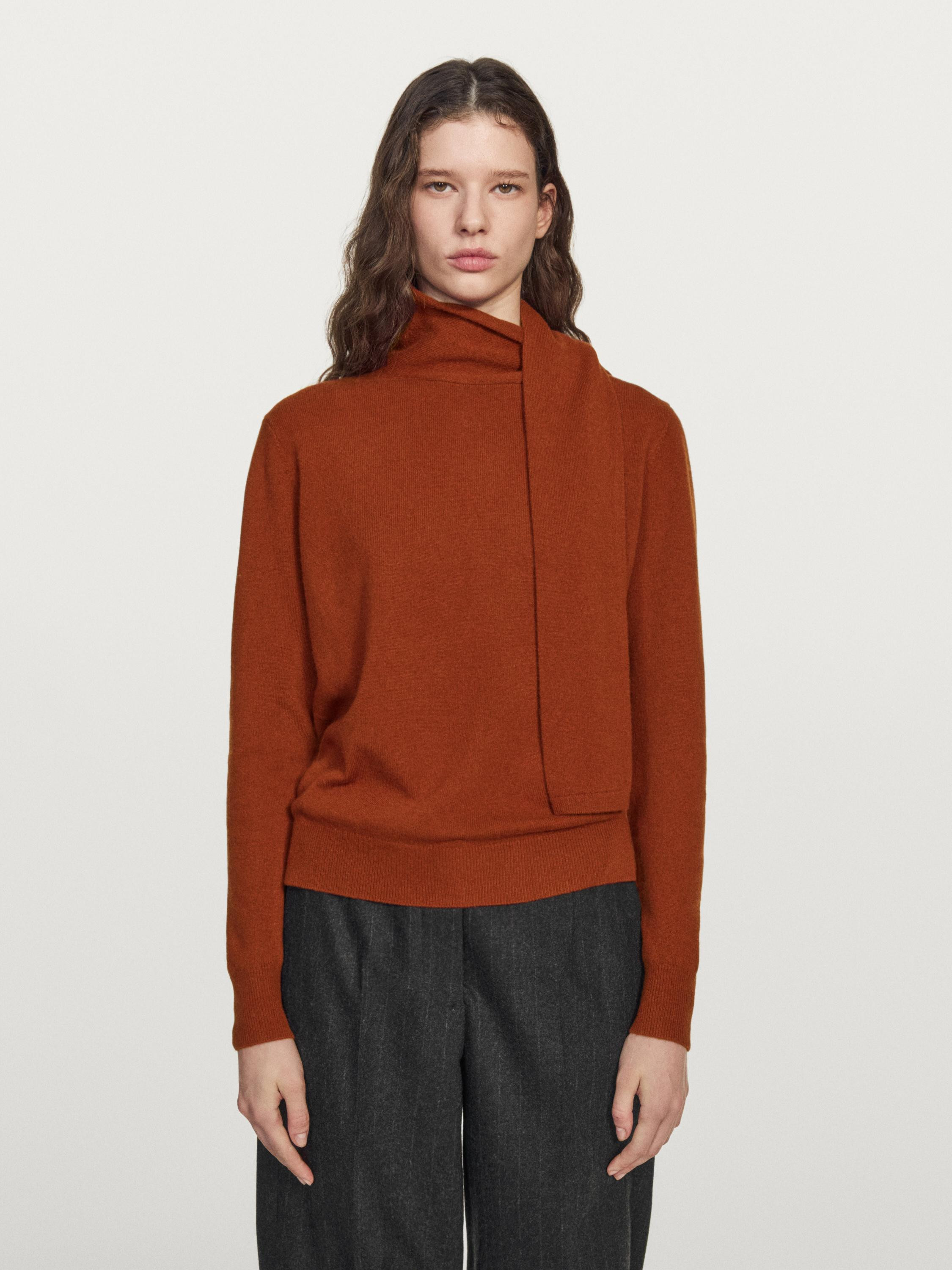 Wool blend sweater with scarf detail | Massimo Dutti UK
