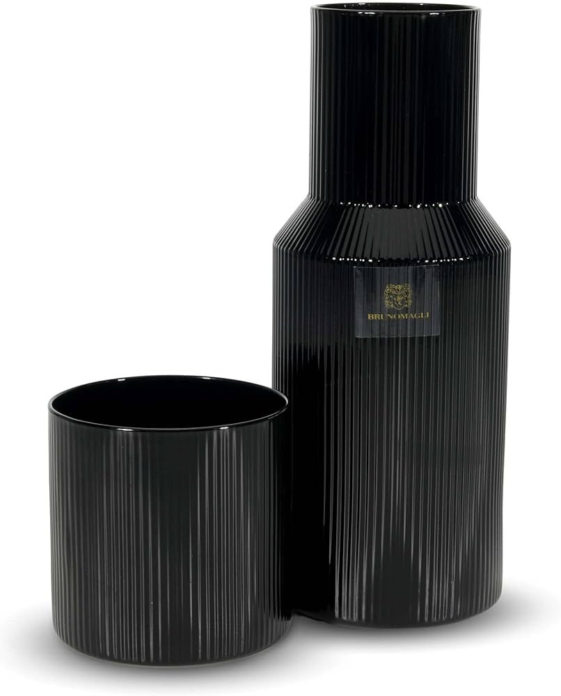 Bruno Magli Ribbed Carafe | 2-Pc Set | Drinking Glass Tumbler Doubles as a Lid | Elegant Nightsta... | Amazon (US)