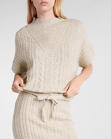 "Cable Knit Drawstring Short Sleeve Sweater" | Express