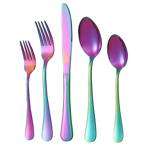 Xingjiake 40-piece Rainbow Silverware Set, Stainless Steel Cooking Flatware Serving Set, Flatware Cutlery Set For Home Kitchen Restaurant Hotel, Tableware Set Service for 8, Dishwasher Safe | Amazon (US)