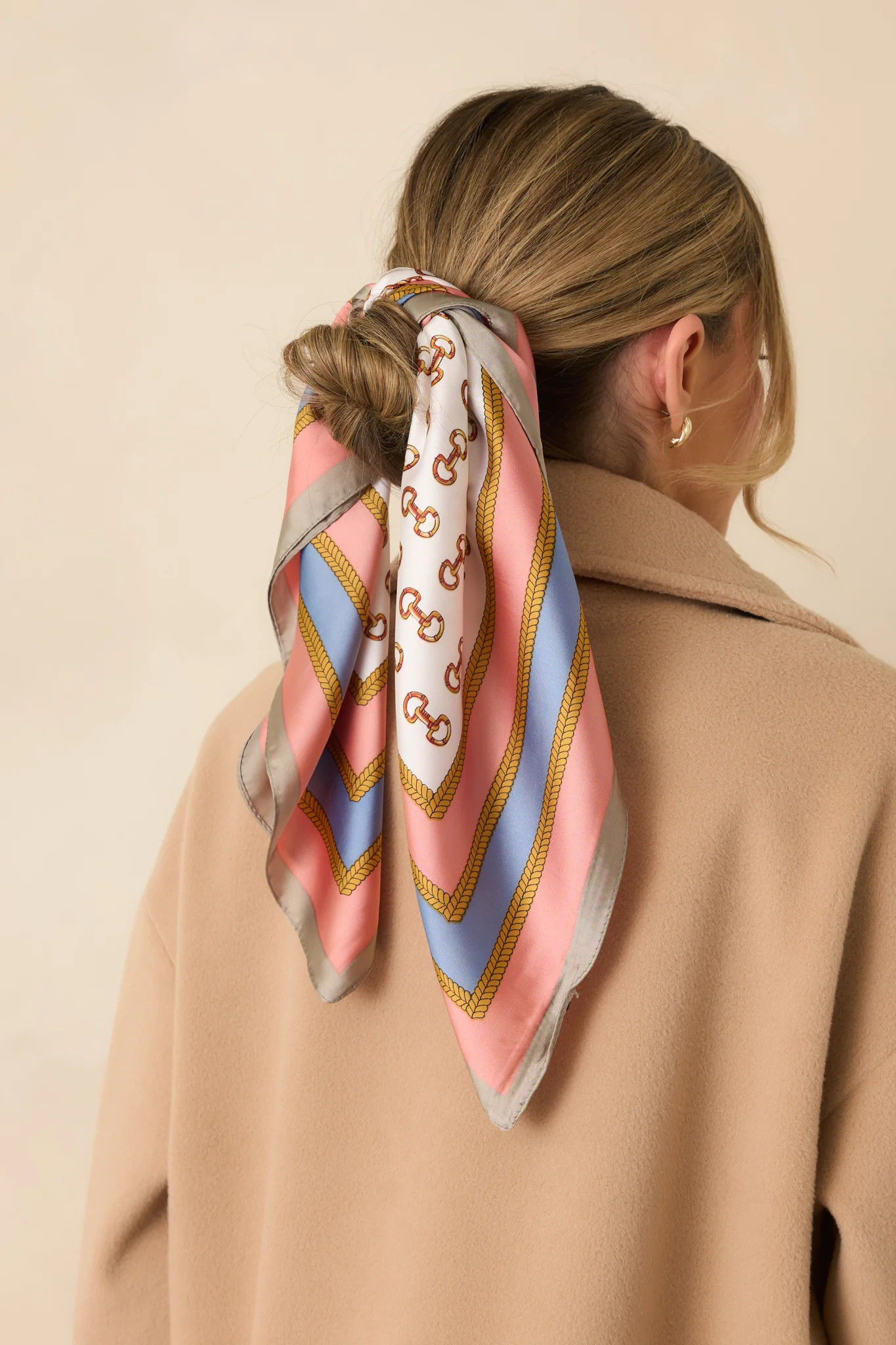 At First Light Pink Multi Equestrian Print Satin Scarf | Red Dress