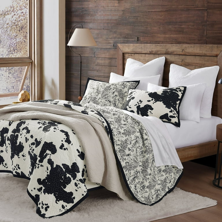 Indigo Hill Clara Cowhide 2 Piece Black Cow Print Reversible Cotton Quilt Set, Western Bedding, T... | Walmart (US)