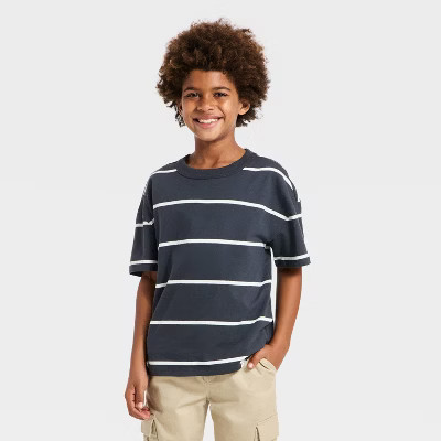 Boys' Short Sleeve Striped Oversized T-Shirt - Cat & Jack™ Charcoal Gray XXL | Target