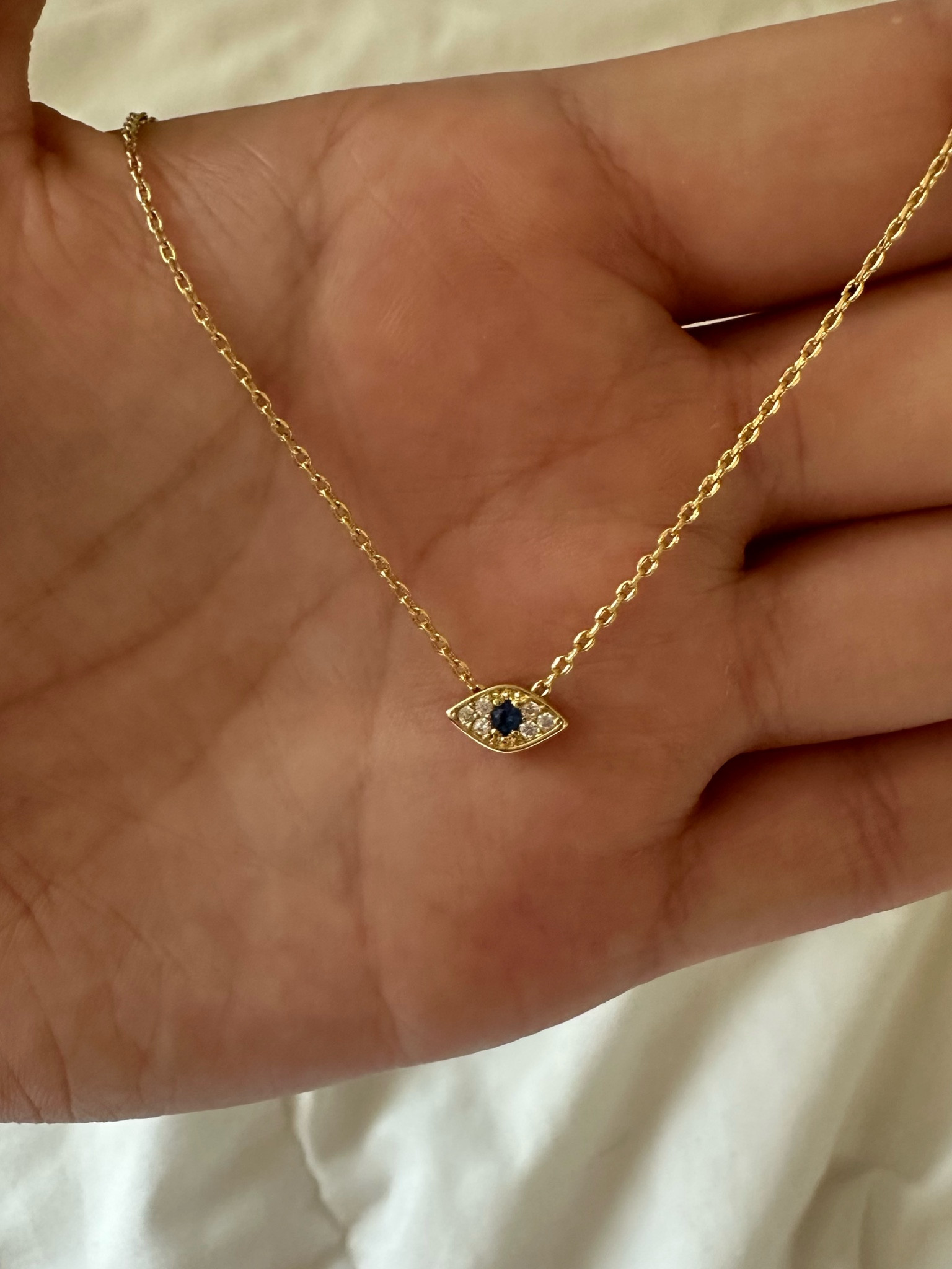 Evil eye necklace, gold and dainty  