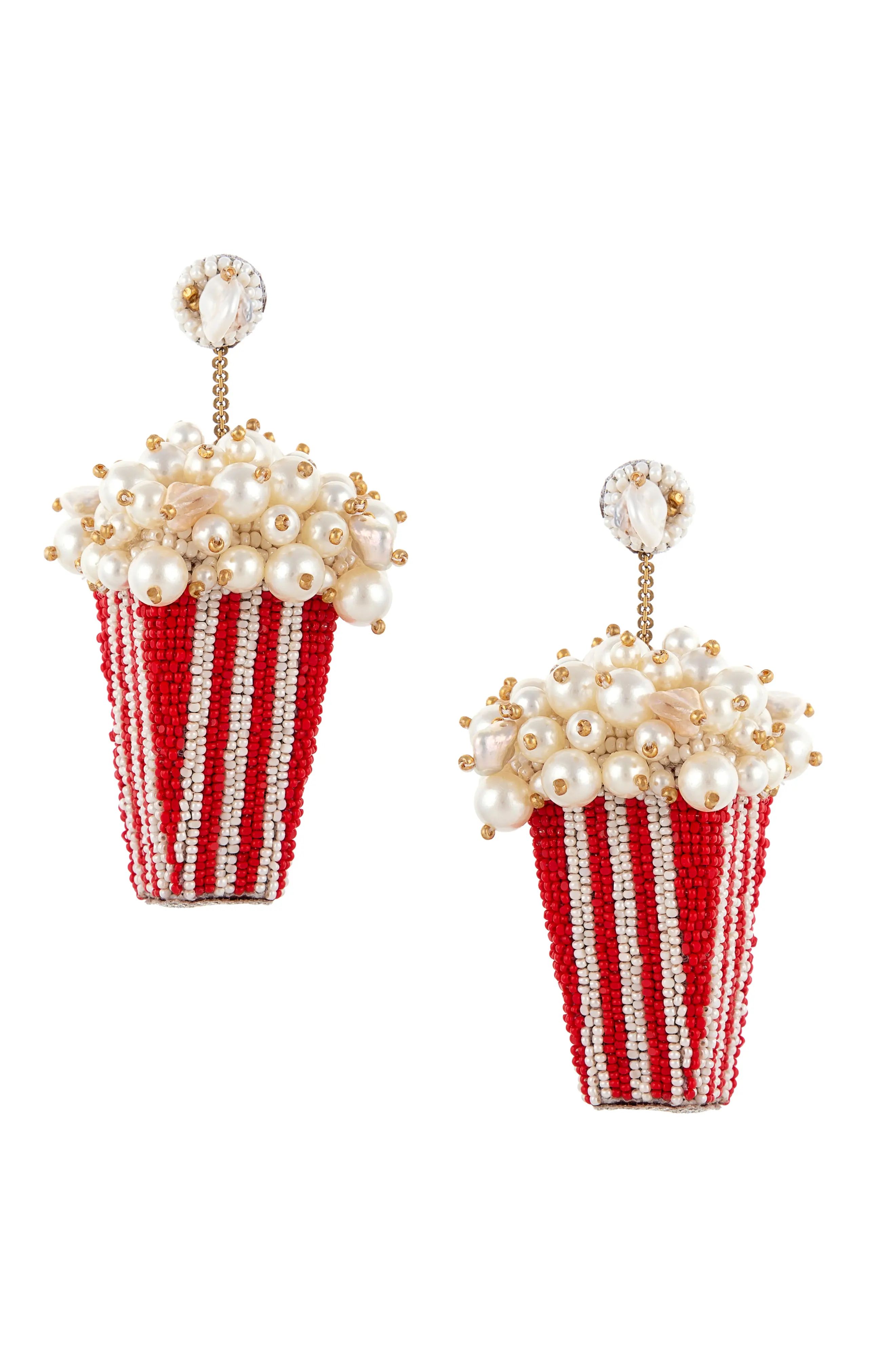 Deepa Gurnani Imitation Pearl Popcorn Drop Earrings in Red at Nordstrom | Nordstrom