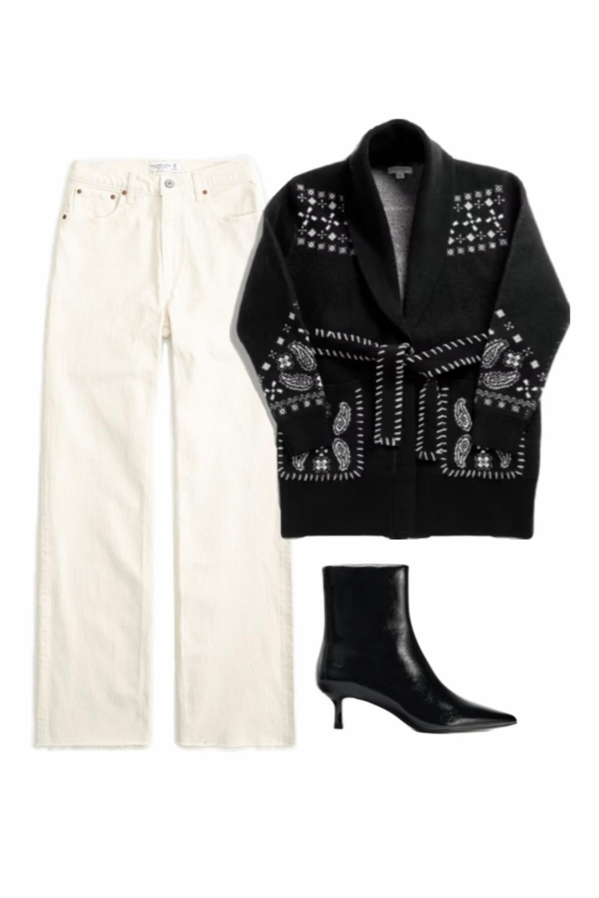 Black tie cardigan, cream jeans, Levi jeans, black ankle boots, casual outfit, neutral outfit idea

#LTKSeasonal