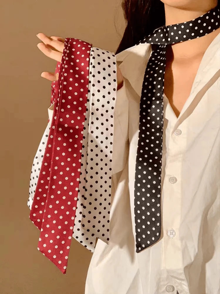 1 Piece Polka Dot Small Silk Scarf For Women, Narrow And Long, Pointed Corner, Korean Style, Vers... | SHEIN