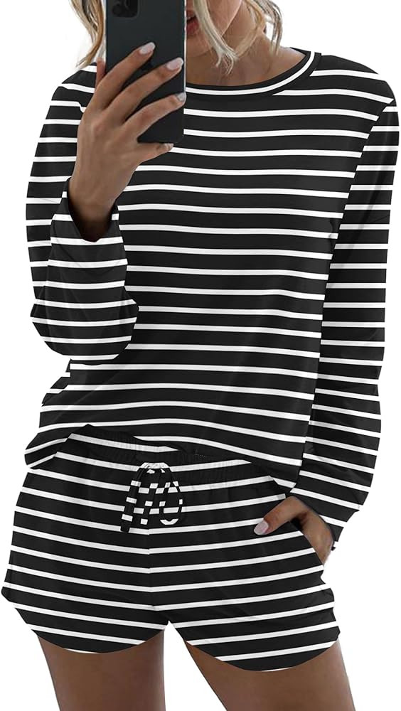 Ekouaer Womens Pajama Sets 2 Piece Lounge Set Casual Long Sleeve Loungewear Matching Sleepwear | Amazon (US)