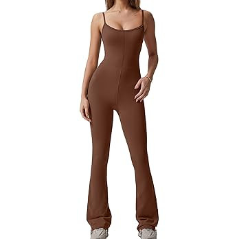 QINSEN Flare Jumpsuits for Women Spaghetti Straps Scoop Neck Bodycon Full Length Casual Unitard P... | Amazon (US)