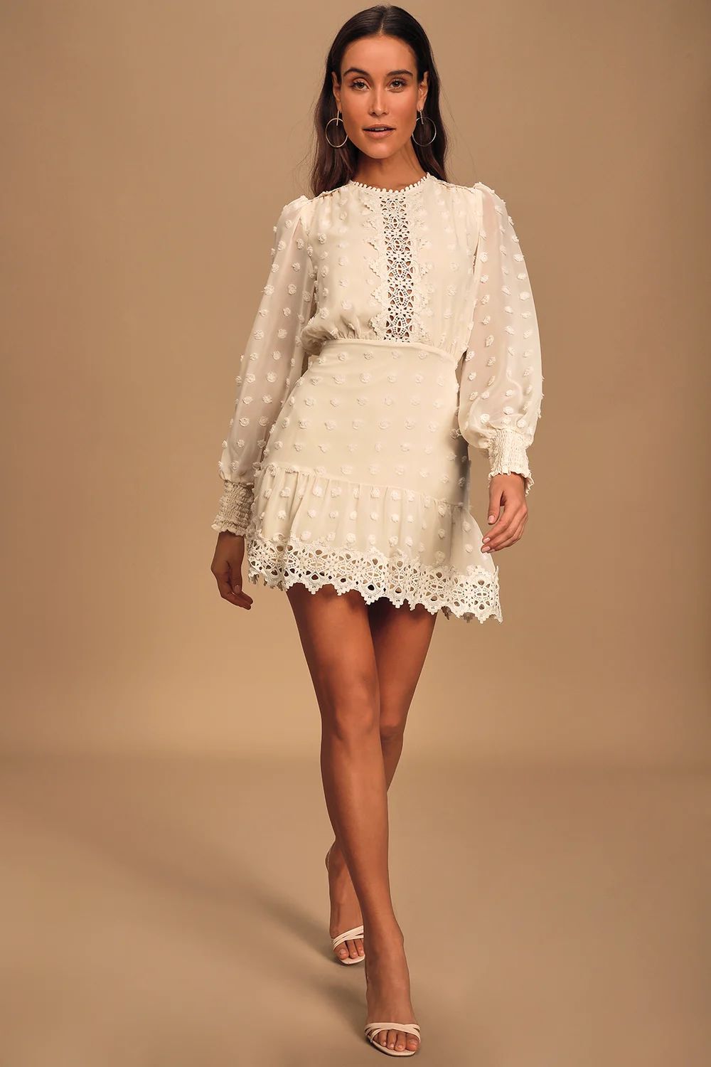 Lust or Love Cream Embroidered Lace Long Sleeve Dress | Lulus (US)