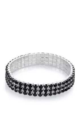 1928 Jewelry Silver Tone Black 3 Row Rhinestone Stretch Bracelet | Belk