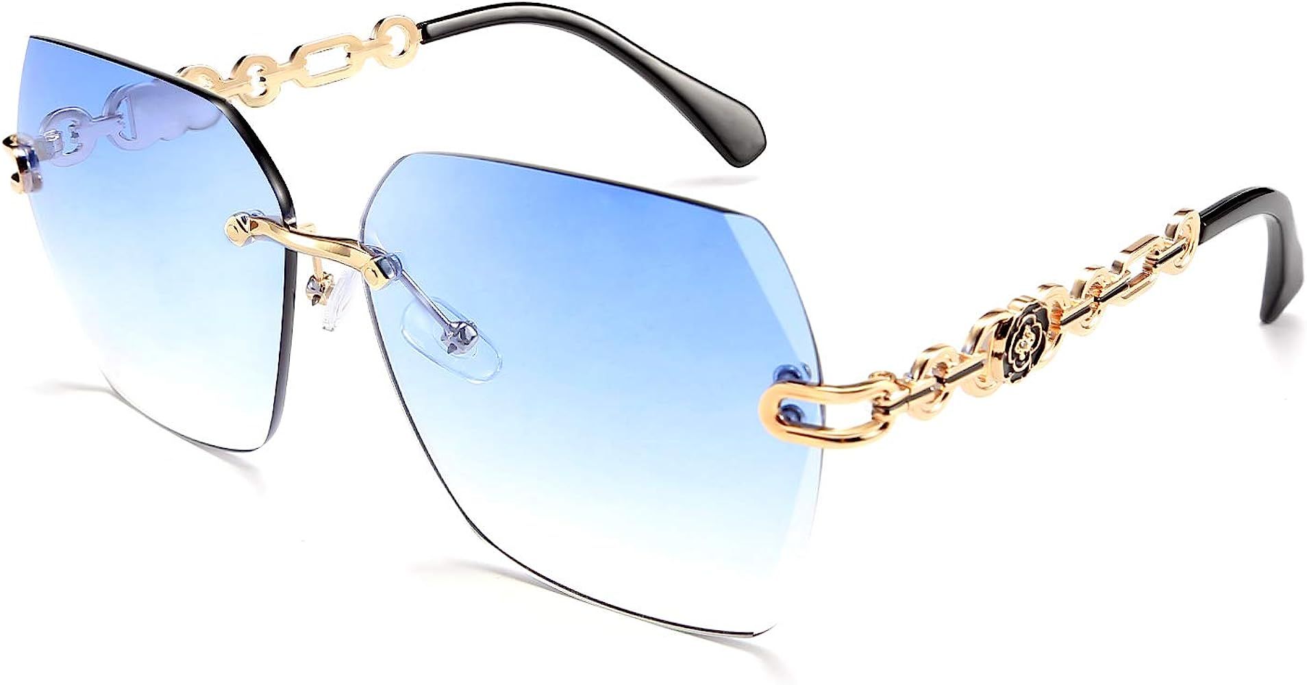 FEISEDY Classic Rimless Sunglasses Women Metal Frame Diamond Cutting Lens Sun Glasses B2567 | Amazon (US)