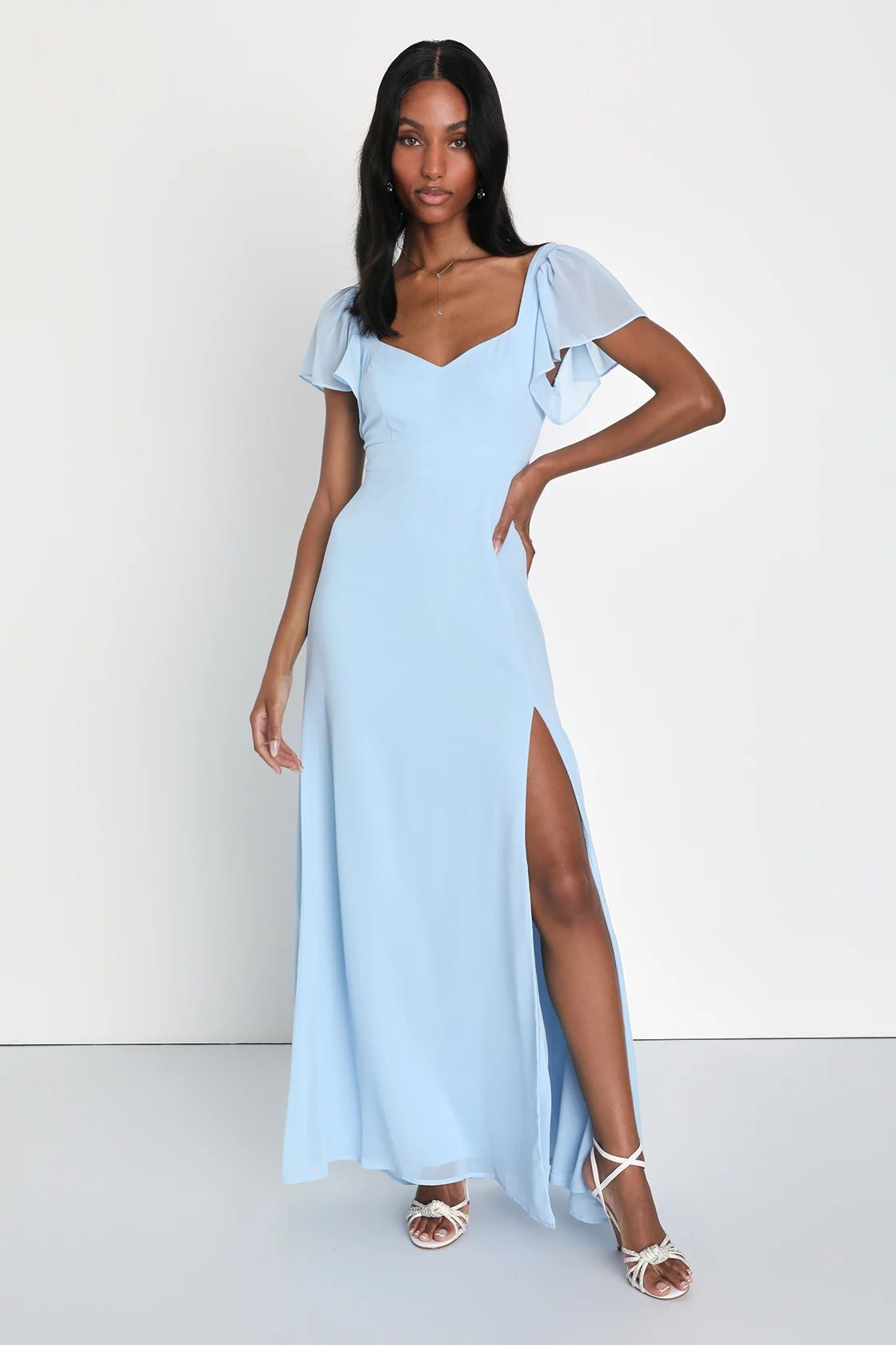 Simply Delightful Light Blue Tie-Back Flutter Sleeve Maxi Dress | Lulus