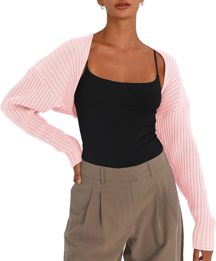 LILLUSORY Y2K Bolero Fall Long Sleeve Cardigan Cropped Open Front Shrug 2023 Sweater Women | Amazon (US)