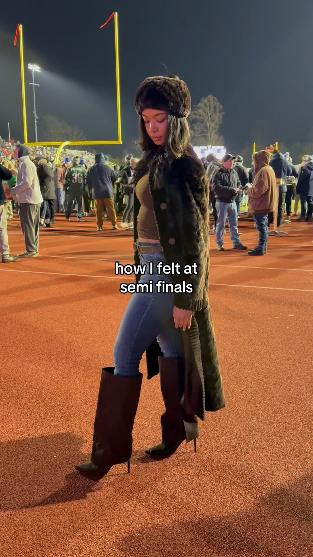 Chocolate brown winter outfit for playoffs 