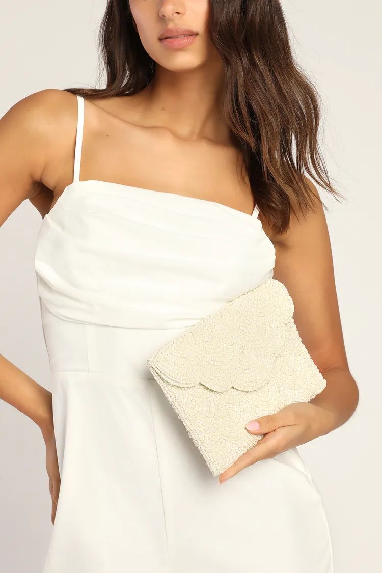 Deco Designs Ivory Beaded Scalloped Clutch | Lulus (US)