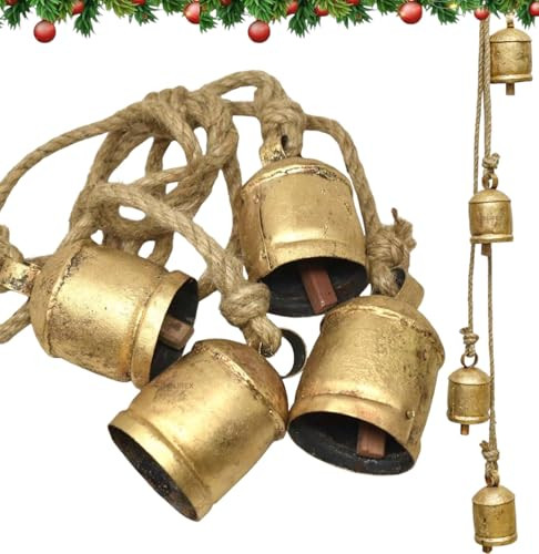 Handicrafts Shabby Chic Country Style Rustic Metal Hanging Giant Cow Bells, Antique Gold, Home Christmas Decor Lucky Bells 4, Wreath and Mantle docration | Amazon (US)
