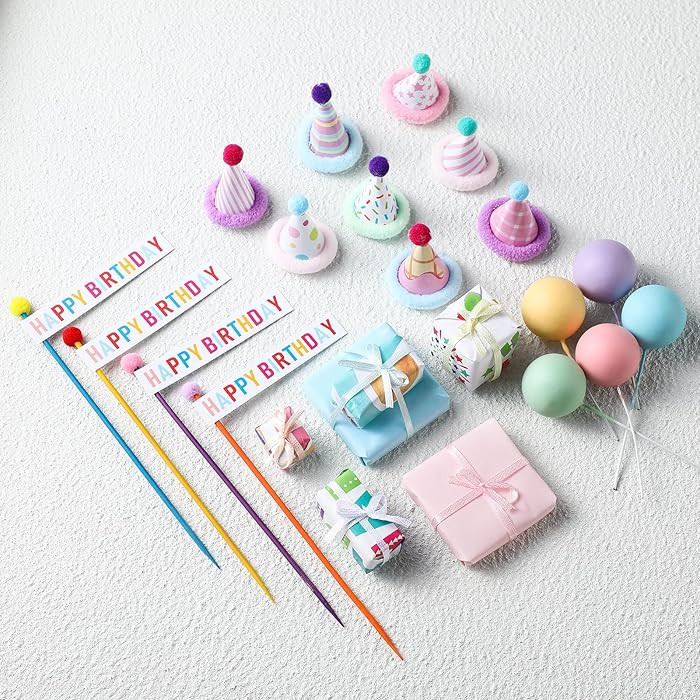 22 Pcs Animal Birthday Party Decorations Animal Cake Cupcake Toppers with Mini Hats Miniature Fla... | Amazon (US)