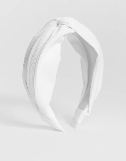 ASOS DESIGN headband in plisse with knot detail in white | ASOS US