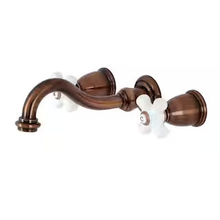 Vintage 2-Handle Wall Mount Bathroom Faucet in Antique Copper | The Home Depot