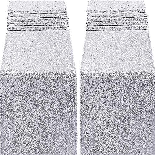 FECEDY 2 Packs 12 x 108inch Glitter Silver Sequin Table Runner for Birthday Wedding Engagement Br... | Amazon (US)