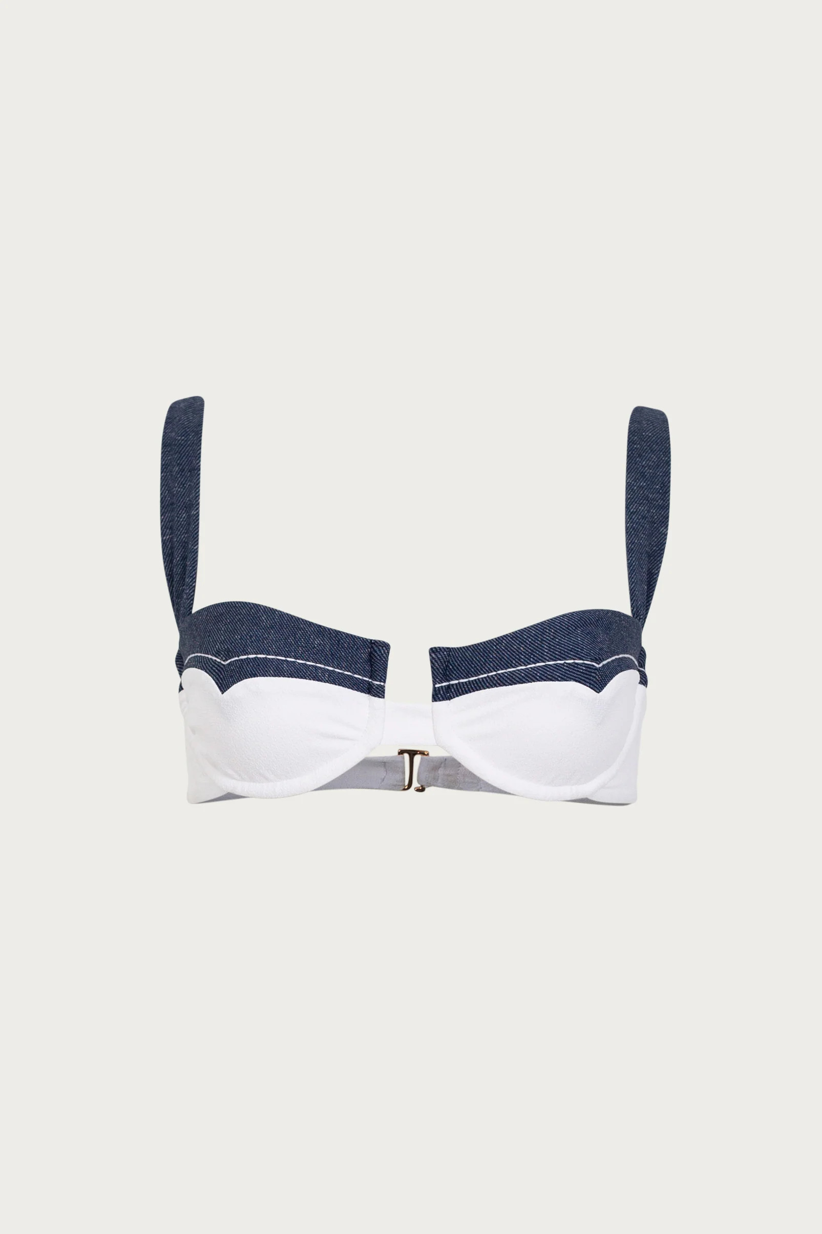 Western Underwire Top (Faux Suede White/Dark Denim) | SAME
