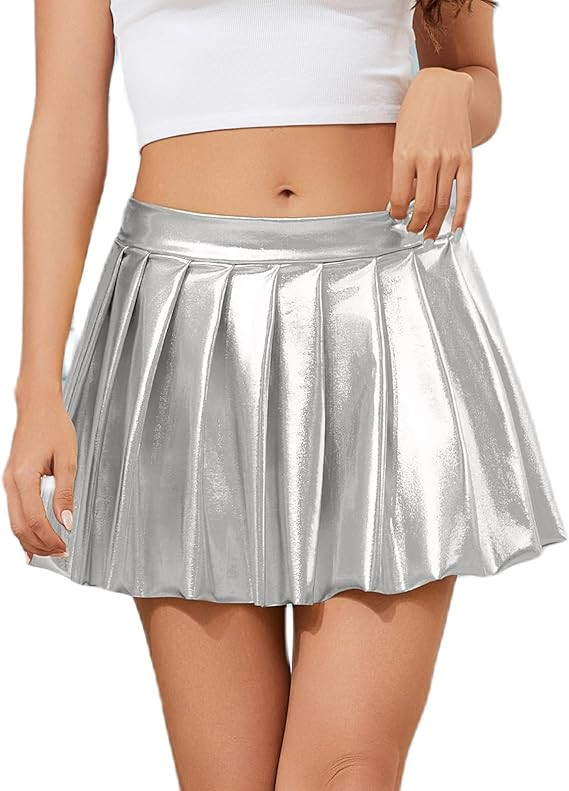 Metallic Pleated Skirt - Shiny Glitter Mini Skirt for Cheerleading, Party, Concert | A-Line Skirt... | Amazon (US)