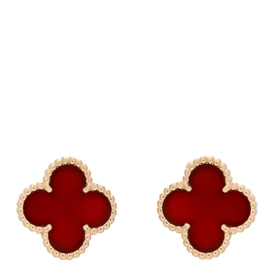 18K Yellow Gold Carnelian Vintage Alhambra Earrings | FASHIONPHILE (US)