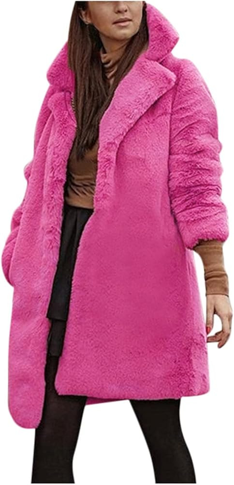 FQZWONG Winter Coats For Women 2023 Fashion Clothes Plus Size Knee Length Long Coats Warm Fuzzy J... | Amazon (US)