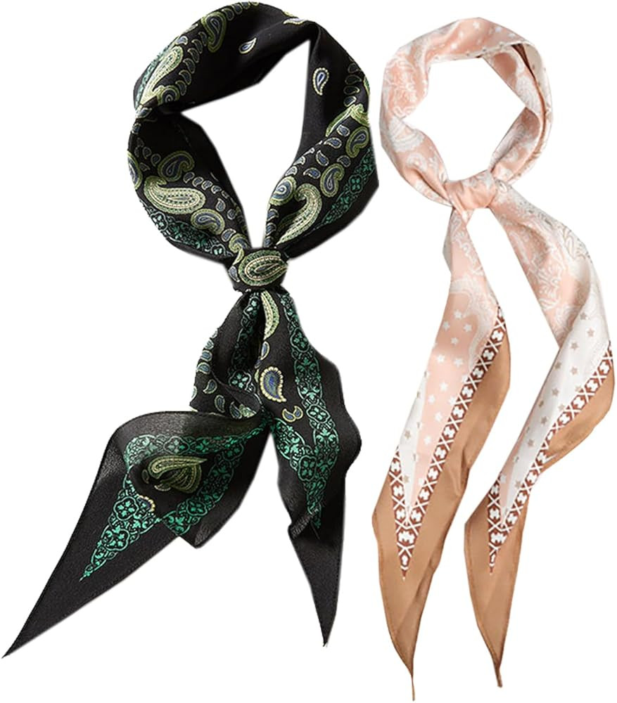 2pcs Satin Silk Angular scarf For Handbags Head Handle Ribbon Hair Fashion Skinny Scarves For Wom... | Amazon (US)