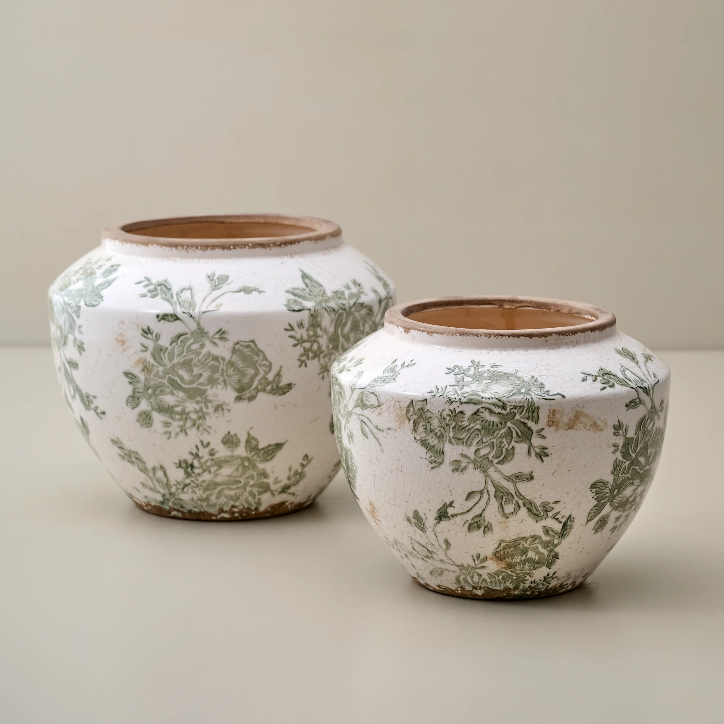 Green and White Distressed Floral Vase | Magnolia