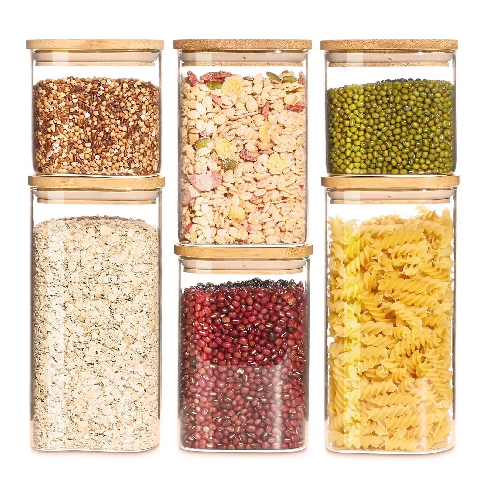 Large Glass Storage Jar, 6 Pack 27/40/50 FL OZ Glass Food Storage Containers with Bamboo Lid, Kit... | Walmart (US)