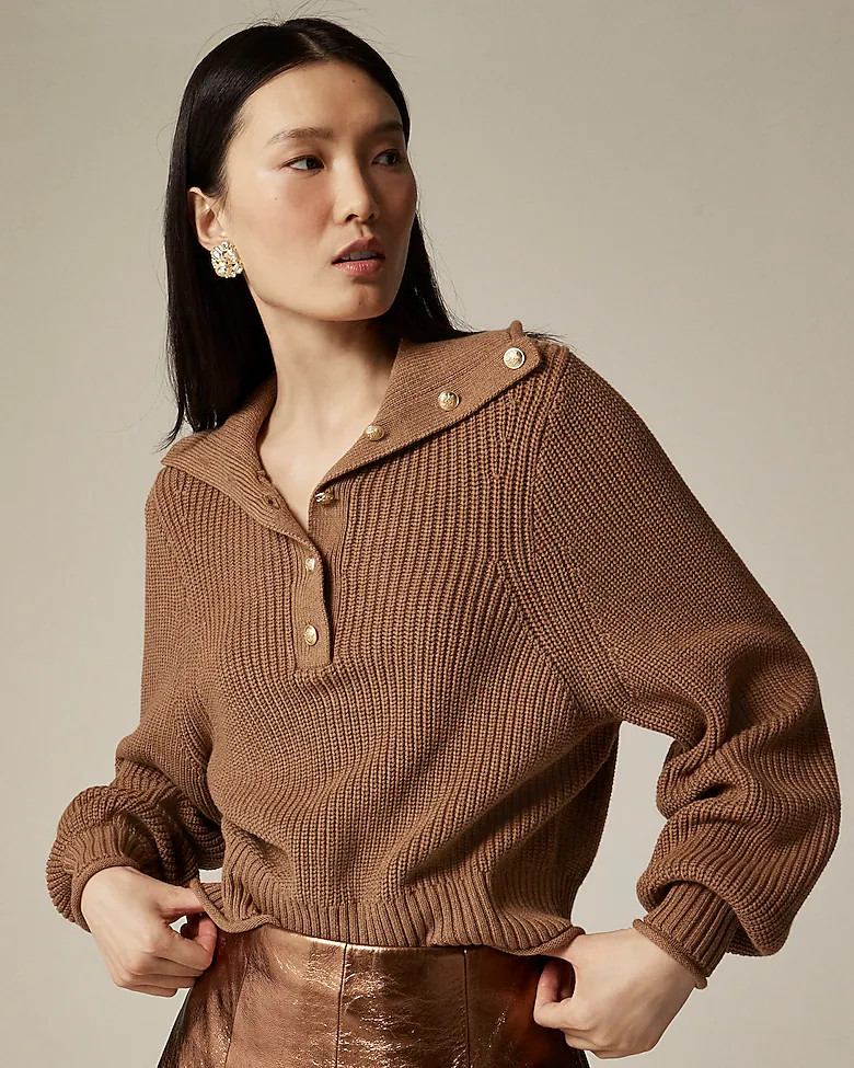 Ribbed cotton button-collar sweater | J. Crew US