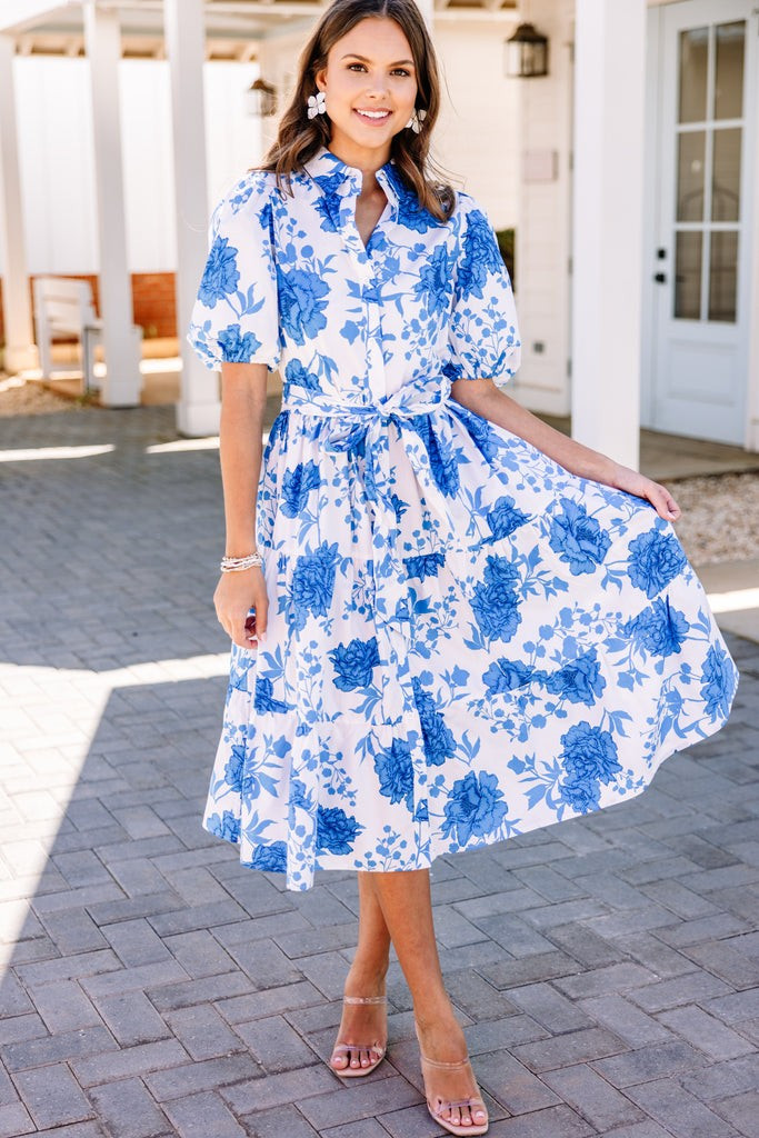 Feeling Alive Blue Floral Midi Dress | The Mint Julep Boutique
