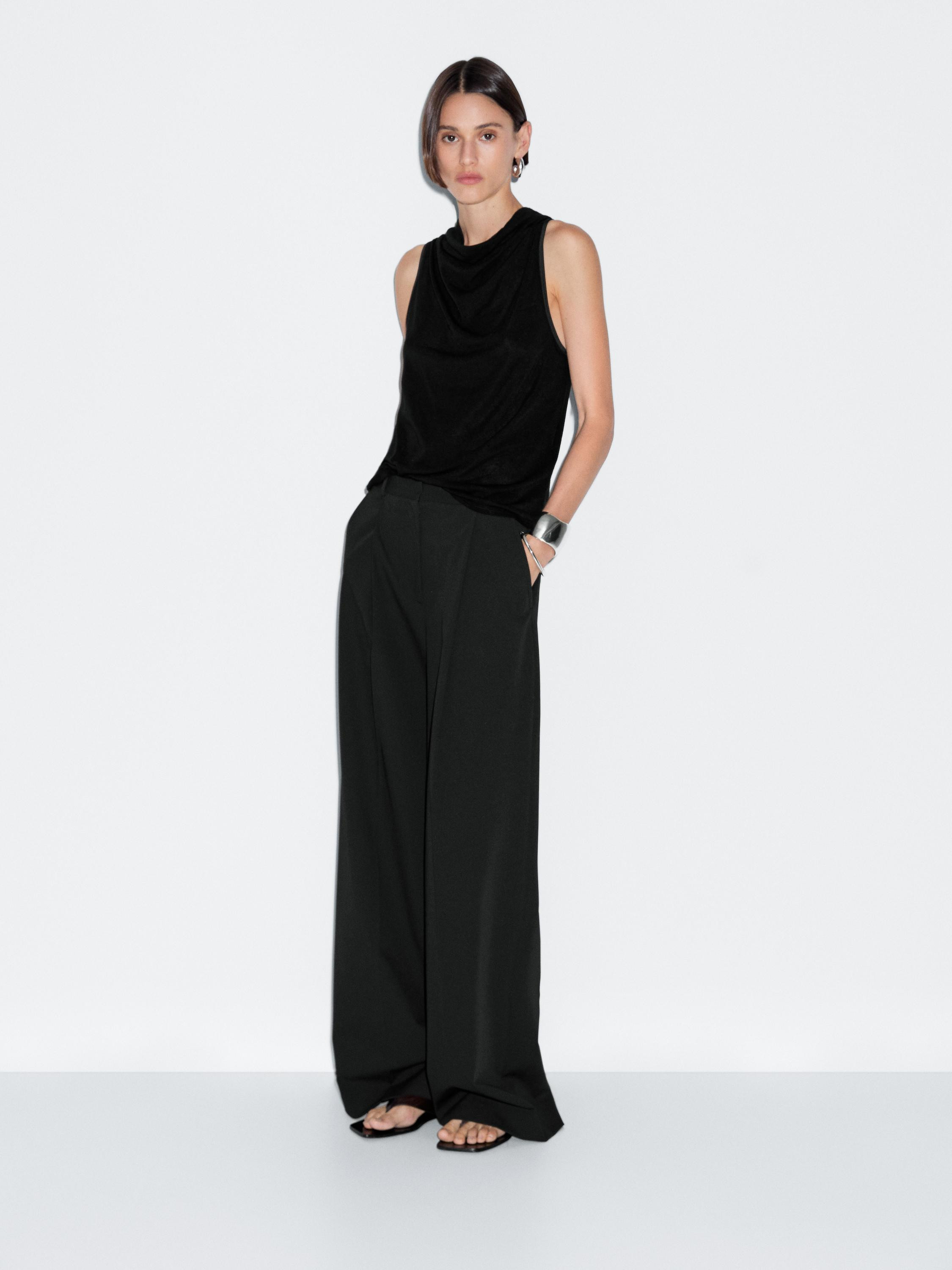 Darted wide-leg trousers | Massimo Dutti US