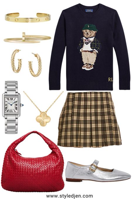 Fall outfit idea - pleated plaid mini skirt, Ralph Lauren bear sweater, red woven bag, silver metallic Mary Jane ballet flats



#LTKfindsunder100 #LTKSeasonal #LTKstyletip