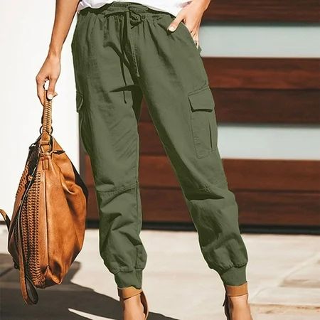 Green Trousers Pants for Women Petite Women Work Pants Work Cotton Dress Pants for Women Women Fashion Solid Color Drawstring Overalls Pocket Trousers Casual Pants | Walmart (US)