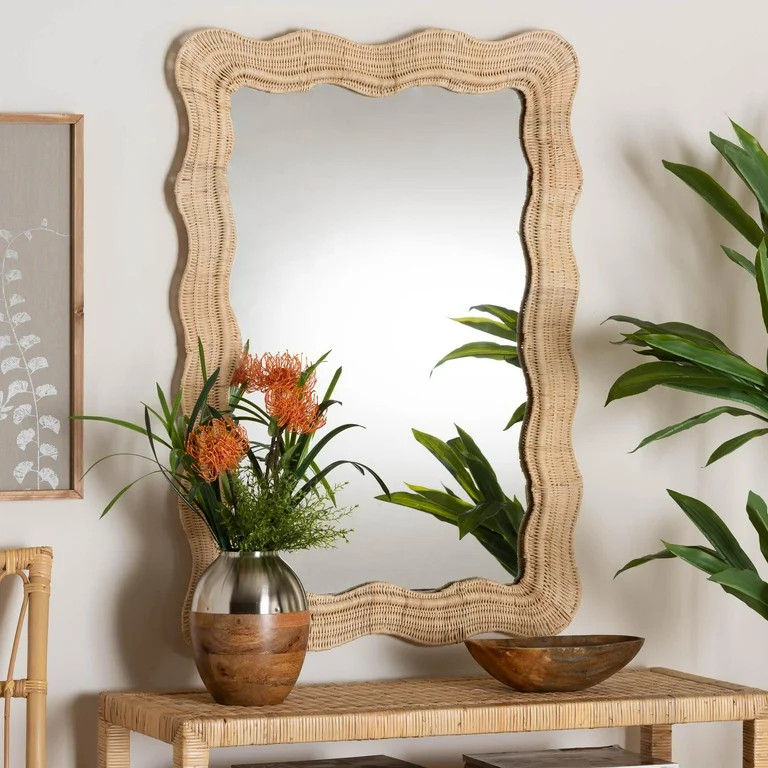 bali & pari Hasana Boho Wall Mirror, Handwoven Scallop Natural Rattan, Natural | Walmart (US)