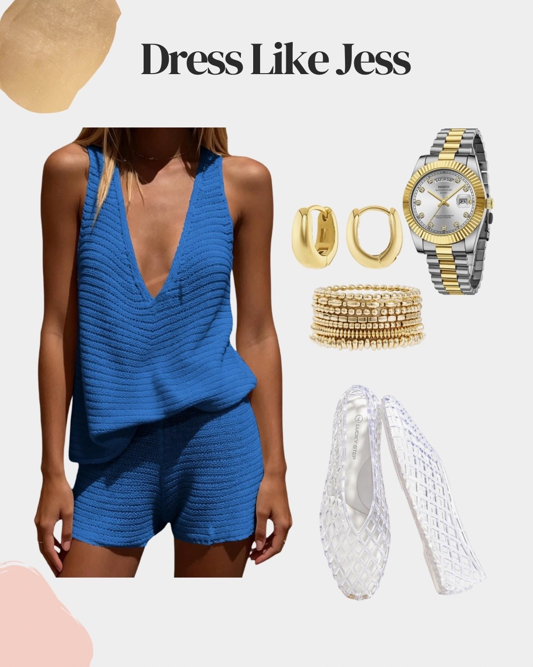 Amazon set
Jelly sandals
Watch
Jewelry

#LTKootd #LTKgrwm #LTKOver40
