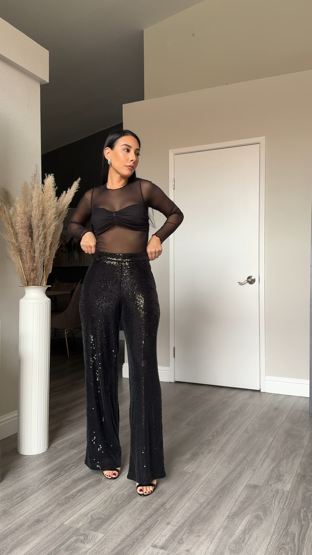 The sequin pants you need! They are high waisted, stretchy and the perfect length! I was only able to link the blazer and pants, the top is no longer available but is MissLola.

#LTKstyletip #LTKHoliday