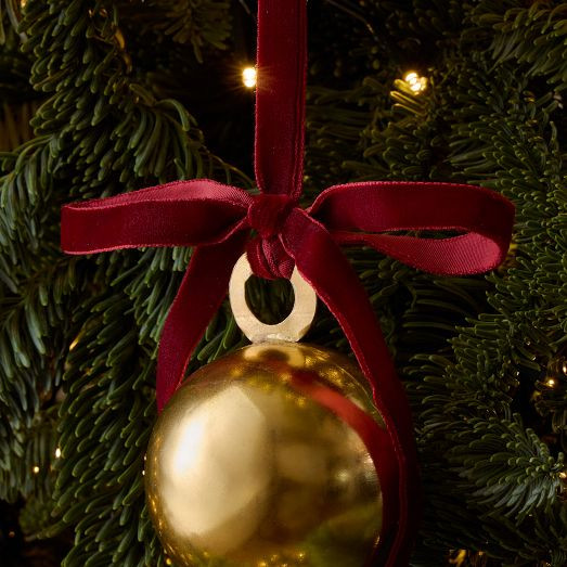 Velvet Ribbon & Metal Bell Ornaments | West Elm (US)