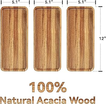 Acacia Wood Serving Trays, Set of 3 Wooden Serving Platters for Home Decor, Food, Cheese, Fruit, ... | Amazon (US)