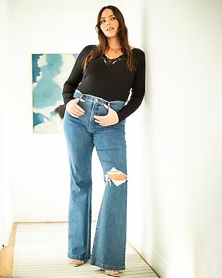 High Waisted Ripped Flare Jeans | Express