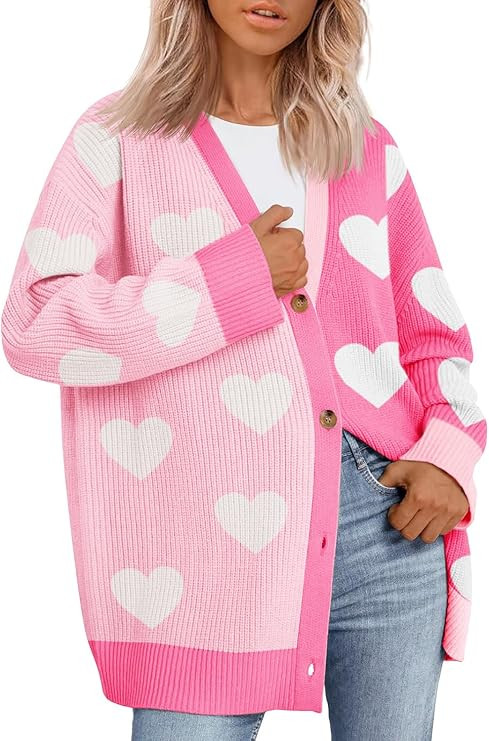 Saodimallsu Womens Heart Cardigan Sweaters Valentines Oversized Winter Color Block Button Up Cute... | Amazon (US)