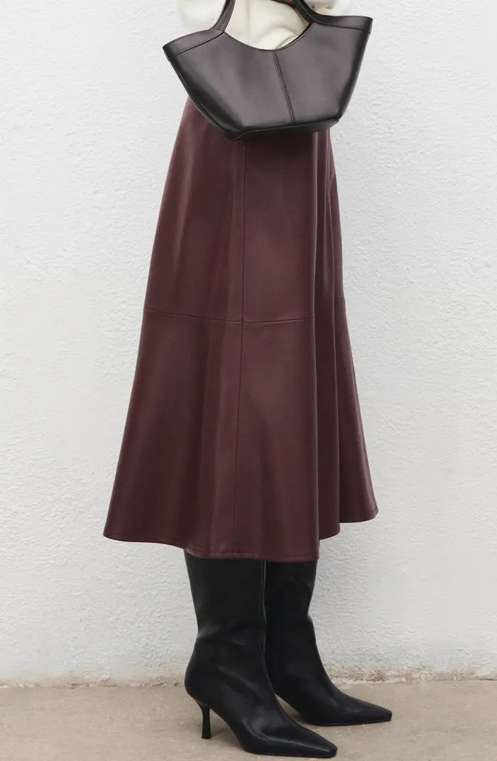 MANGO Paris Faux Leather A-Line Midi Skirt | Nordstrom | Nordstrom