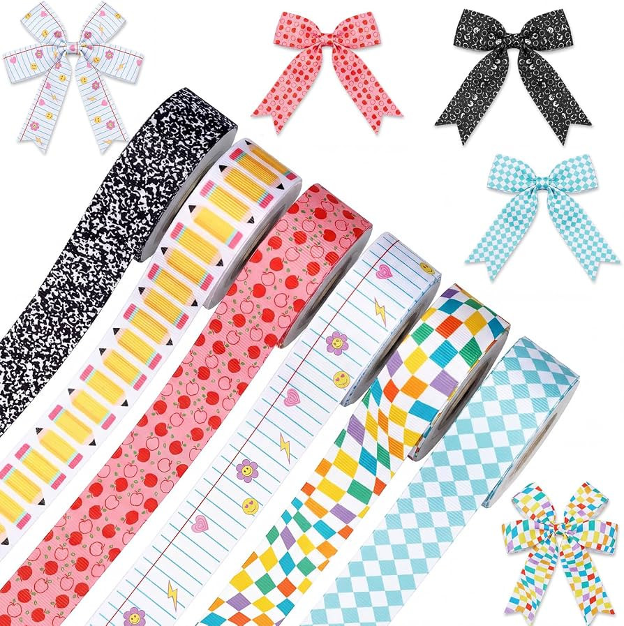 Knitgrip 6 Pcs Back to School Ribbon Composition Book Ribbon,Bright | Amazon (US)
